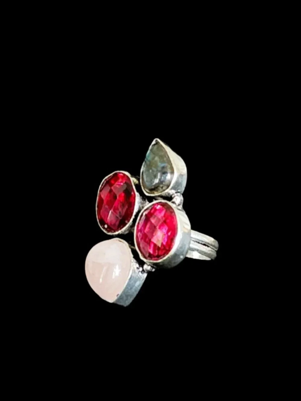 Vntg 90s Chunky Sterling Silver Multi-Stone Cluster Statement Cocktail Ring S-7